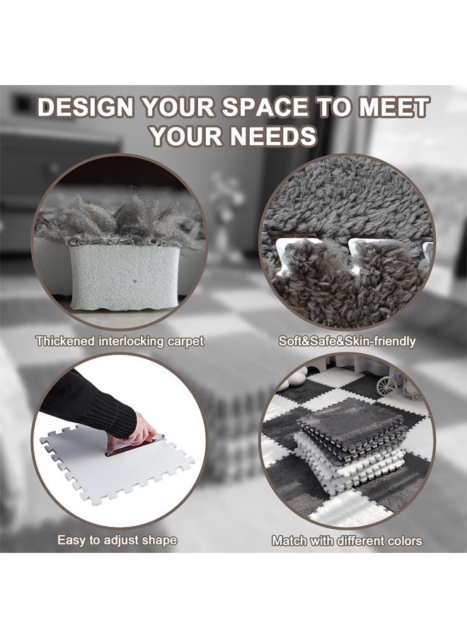 6 Pcs Plush Foam Floor Mat Square Interlocking Carpet Tiles with Border Fluffy Play Mat Floor Tiles Fluffy Area Rugs Square Soft Climbing Area Rugs DIY Floor Crawling Mat Tiles for Home Playroom Decor (Grey) - Image 5